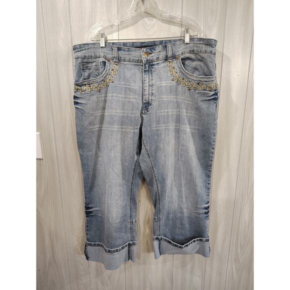 Y2K Women's Vanilla Star Jeans Boho Embroidered Stretchy Plus Size 24 Festival - Picture 1 of 6